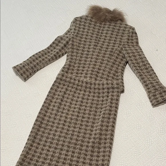 ST. JOHN fox fur Houndstooth knit wool Skirt suit set jacket silk lined - Picture 17 of 17